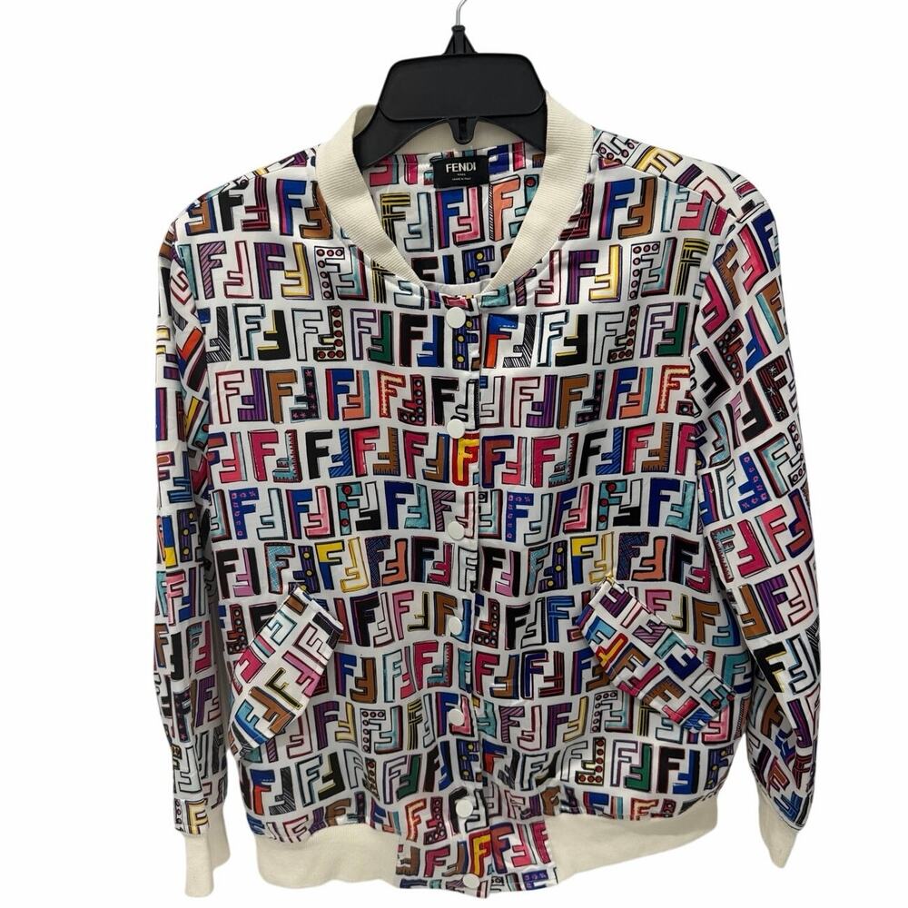 Fendi Multicolor FF Logo Bomber Jacket – White – IT 50